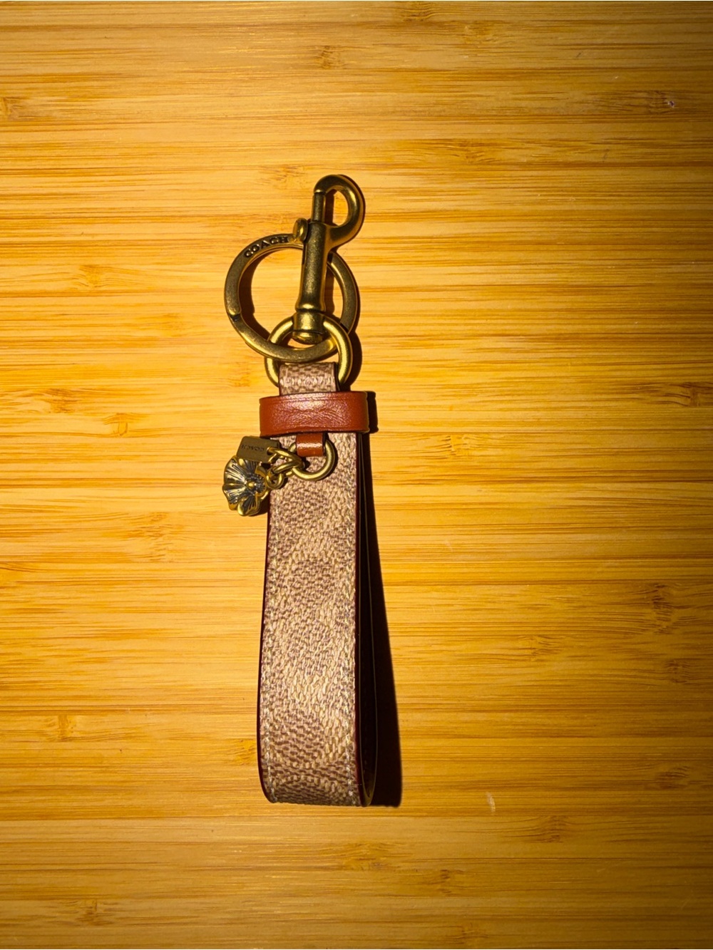 Authentic Coach Signature Canvas Loop Key Fob Bag Charm with Tea Rose